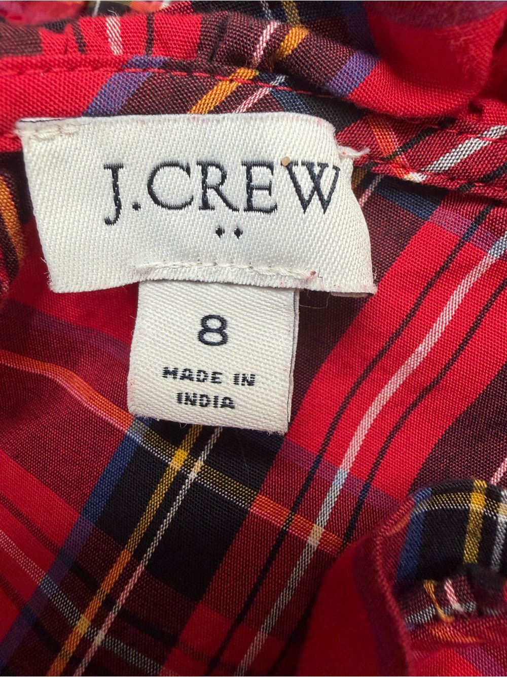 J Crew Christmas Holiday Tartan Red Plaid Ruffle Tiered Midi Dress size 8 $118 - Picture 11 of 13